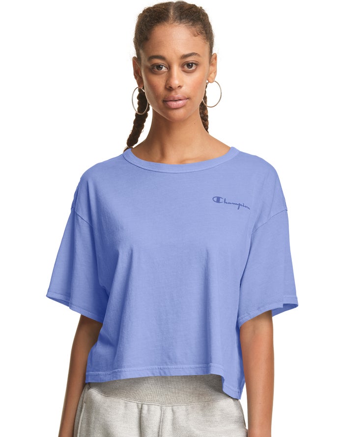 Champion T-Shirt Dames - Blauw - Lightweight Cropped ( 972518-GHM )